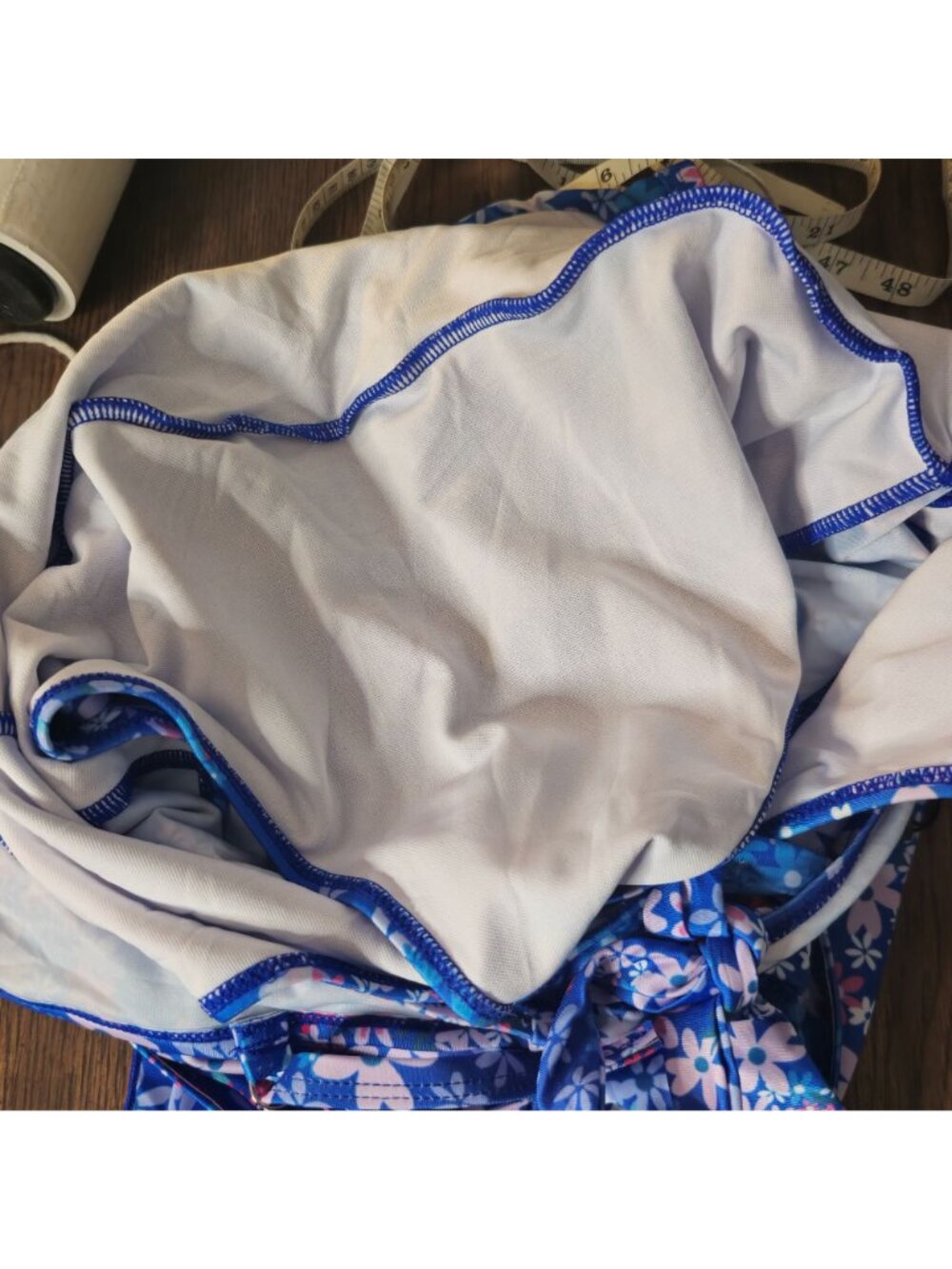 Plus Size Floral Cutout One Piece Swim Dress 2XL Blue Crisscross Straps Lined - Picture 7 of 9